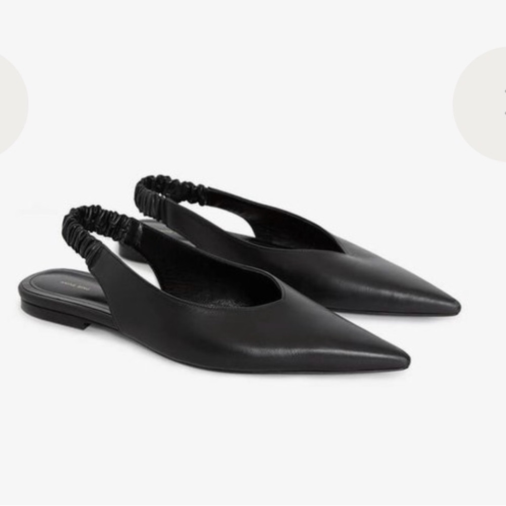 Anine Bing Pointed Black Leather Slingback Flats Size 40